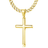 Sterling Silver Cross Necklace Beveled Edge for Men Women With Stainless Steel Cuban Link Necklace