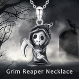 Grim Reaper Necklace 925 Sterling Silver Ghost Necklace Devil Necklace Santa Muerte Necklace Black Horror Necklace Halloween Necklace Skull Jewelry
