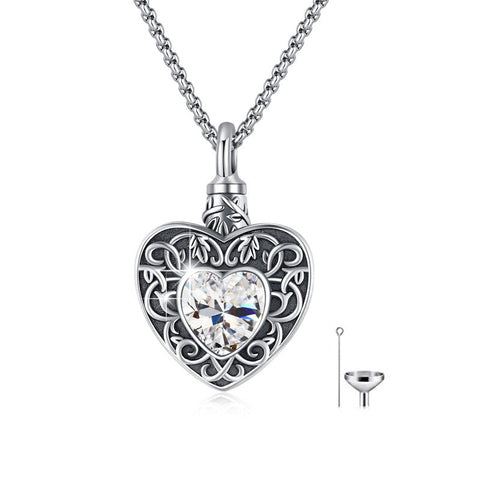 Sterling Silver Heart Opal Tree of Life Urn Necklace for Ashes