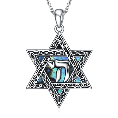 Star of David Necklace Sterling Silver Cross/Chai/Peace Sign/Tree of Life Abalone Shell Jewish Jewelry for Women Men