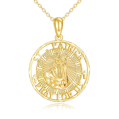 14K Real Gold Patron Saint Necklace Religious Protection Pendant 14K Solid Gold Jewelry Gifts for Men Women