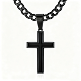 Sterling Silver Cross Pendant Necklace with 5mm Stainless Steel  Cuban Link Chain