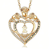 14K Gold Plated Rose Heart Initial Necklace Engraved with I Love You for Always and Forever  for Women