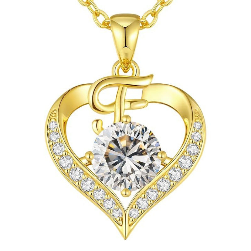 14K Gold Plated Initial Love Heart 2 Carat Moissanite Necklaces for Women Christmas Anniversary Birthday Present Gifts