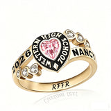Sterling Silver Personalized Birthstone Engraved Class Rings for Women, College Senior High School Ring