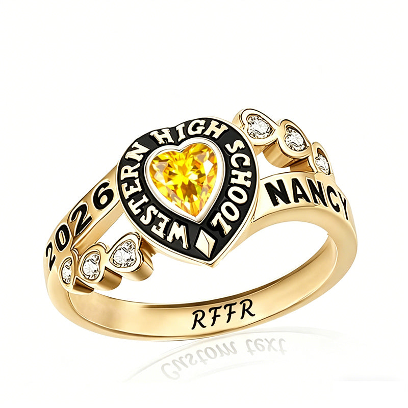 Sterling Silver Personalized Birthstone Engraved Class Rings for Women, College Senior High School Ring