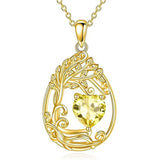 Sterling Silver Birthstone Teardrop Tree of Life Pendant Necklace