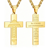 14K Gold Plated Bible Verse Football Cross Pendant Necklace