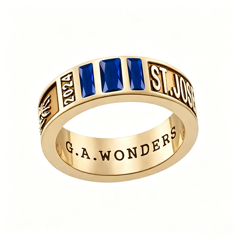 Sterling Silver 10K 14K 18K Gold Personalized Birthstone Pattern Class Ring for Men