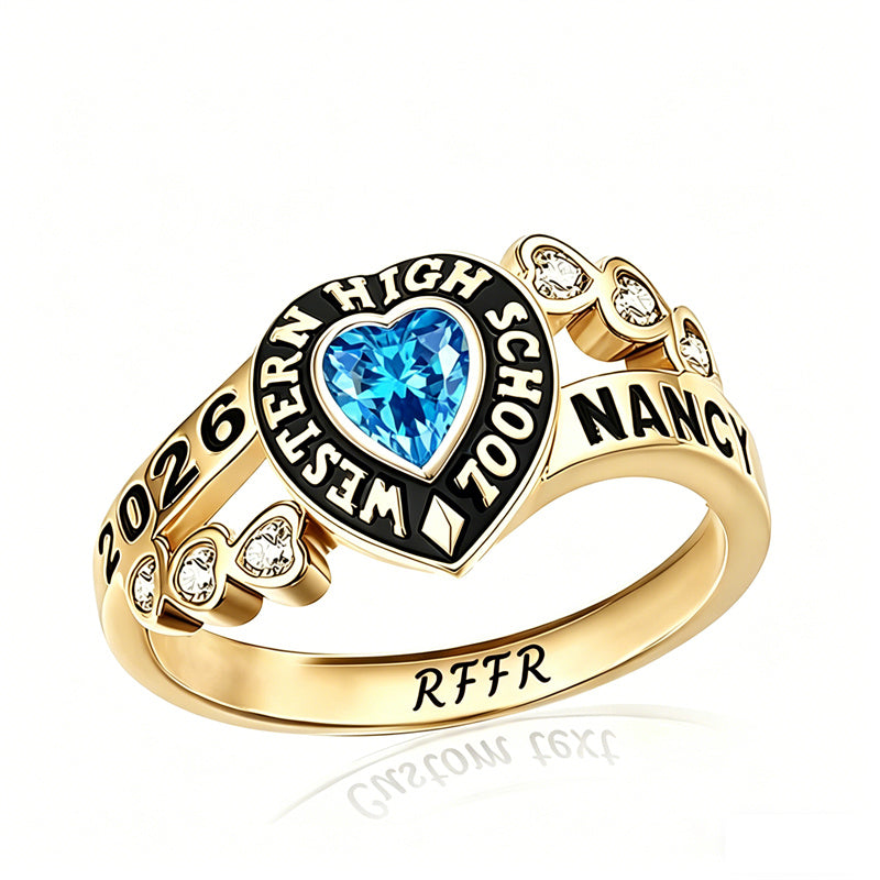 Sterling Silver Personalized Birthstone Engraved Class Rings for Women, College Senior High School Ring