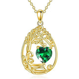 Sterling Silver Birthstone Teardrop Tree of Life Pendant Necklace