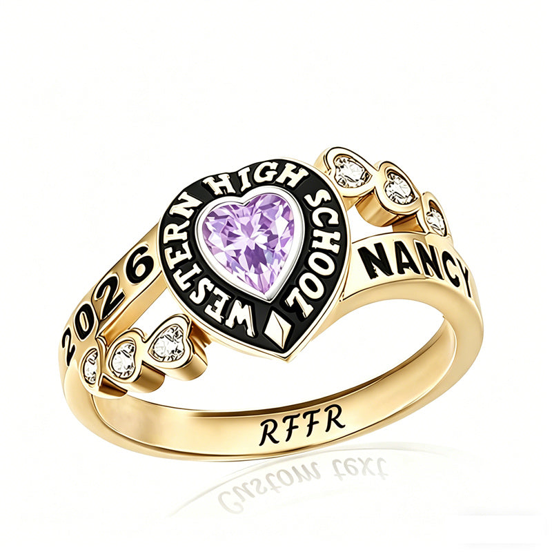 Sterling Silver Personalized Birthstone Engraved Class Rings for Women, College Senior High School Ring