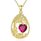 Sterling Silver Birthstone Teardrop Tree of Life Pendant Necklace