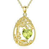 Sterling Silver Birthstone Teardrop Tree of Life Pendant Necklace