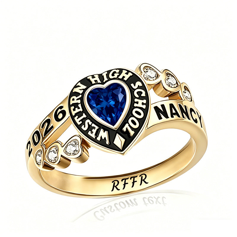 Sterling Silver Personalized Birthstone Engraved Class Rings for Women, College Senior High School Ring