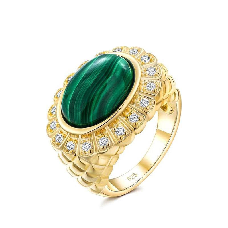 Sterling Silver Oval Turquoise Lapis Lazuli Malachite Engagement Ring for Women