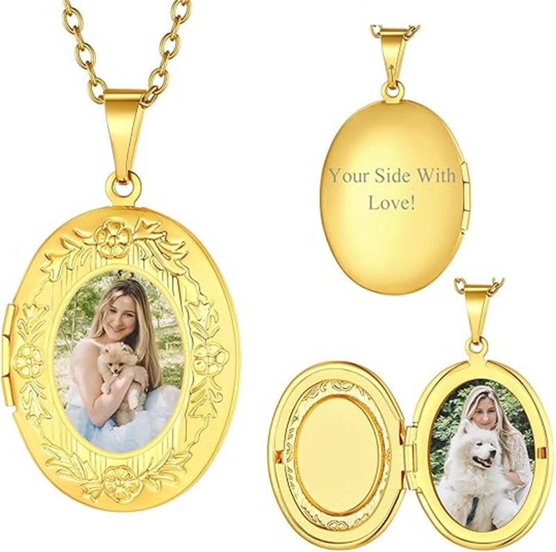 Copper Personalized  Photo Oval Olive Leaf Pendant Necklace