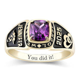 Sterling Silver Personalized Engraved Birthstone Pattern Class Ring
