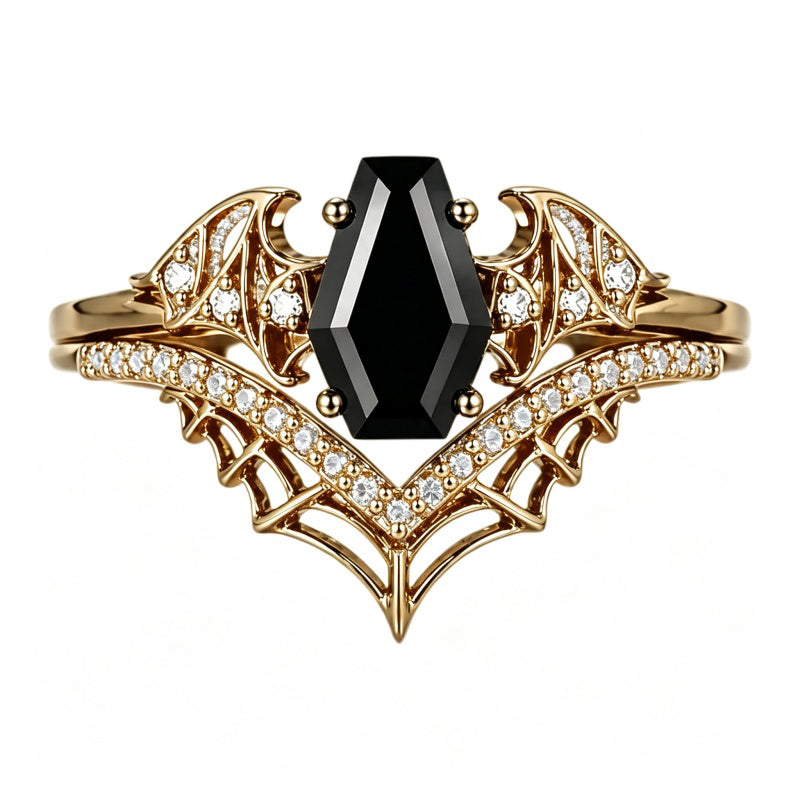 Sterling Silver 10K  14K  18K Gold 1CT-4CT Black Onyx Engagement Ring Gothic Wedding Promise Ring