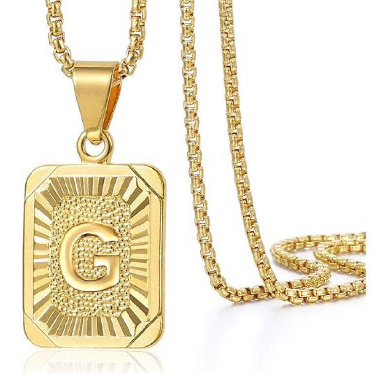 14K Gold Plated  Initial A-Z Letter Pendant Necklace Stainless Steel Box Chain 24inch