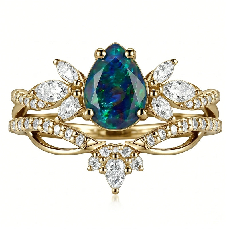 Sterling Silver 10K  14K  18K  Gold Personalized Engraved Black Opal Engagement Wedding Promise Ring for Her