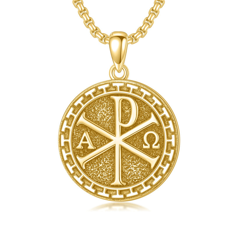 Sterling Silver Chi Rho Alpha Omega PX XP Symbol Pendant Religious  Necklace
