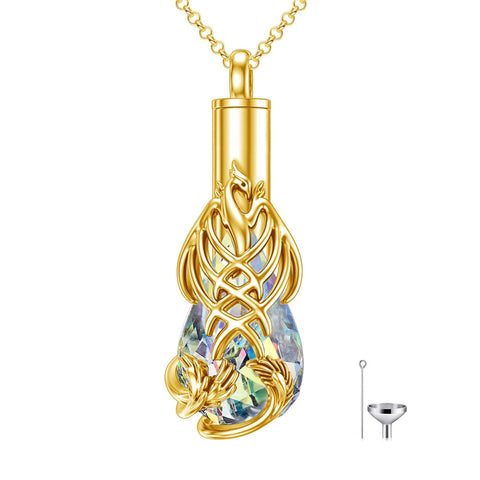 Sterling Silver Teardrop Crystal Butterfly Dragonfly Fox Hummingbird Phoenix Tree of Life Urn Necklaces for Ashes