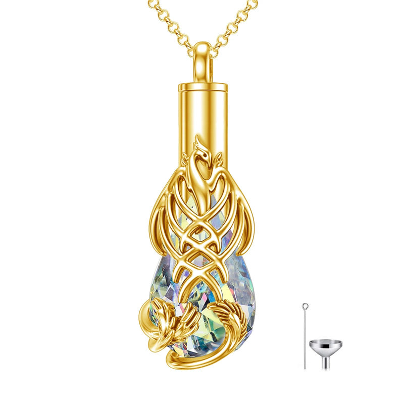 Sterling Silver Teardrop Crystal Butterfly Dragonfly Fox Hummingbird Phoenix Tree of Life Urn Necklaces for Ashes