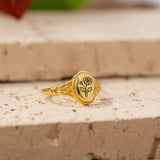 925 Sterling Silver Birth Flower Ring Vintage Flower Signet Ring Mother's Day Gift