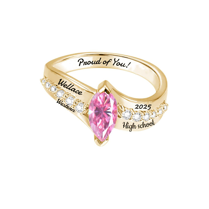 Sterling Silver Marquise Birthstone Personalized Engraved Class Ring For Women