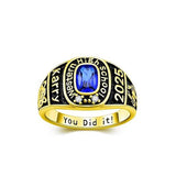 Sterling Silver Personalized Pattern Birthstone Engraved Class Graduation High School Ring for Men