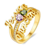 Sterling Silver Personalized 2 Heart Birthstone Engraved Ring