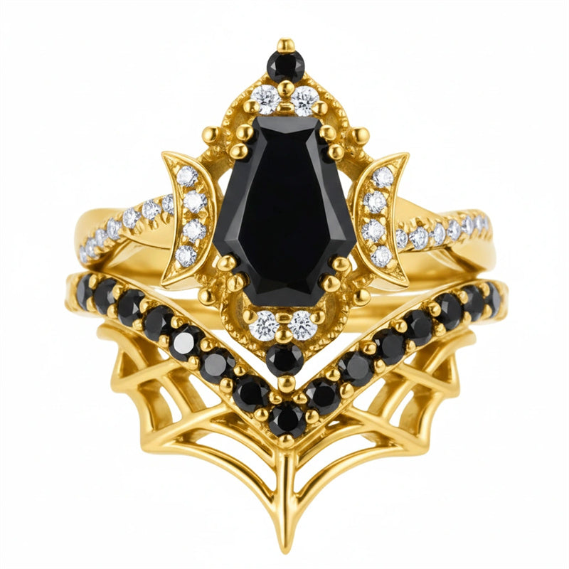 Sterling Silver 10K  14K  18K Gold 1CT-4CT Black Onyx Engagement Ring Gothic Wedding Promise Ring
