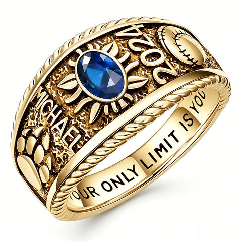 Sterling Silver 10K 14K 18K Gold Custom Birthstone Pattern Class Ring for Men