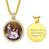 Copper Cubic Zirconia Round Personalized Photo Pendant Necklace