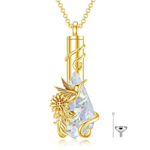 Sterling Silver Teardrop Crystal Butterfly Dragonfly Fox Hummingbird Phoenix Tree of Life Urn Necklaces for Ashes