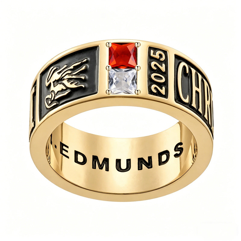 Sterling Silver 10K 14K 18K Gold Personalized Birthstone Pattern Class Ring for Men