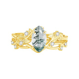Sterling Silver Personalized Engraved Moss Agate Bridal Wedding Promise Engagement Ring Set for Women