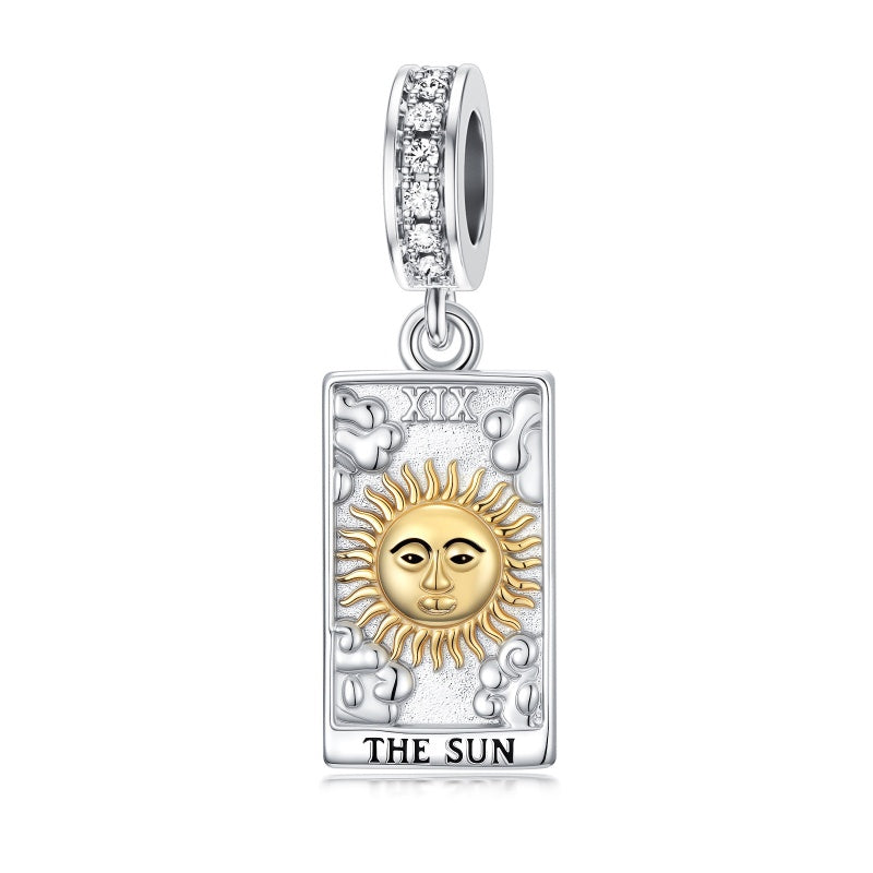 Sterling Silver Cubic Zirconia  Star Tarot Card Sun Tarot Card Charm Beads