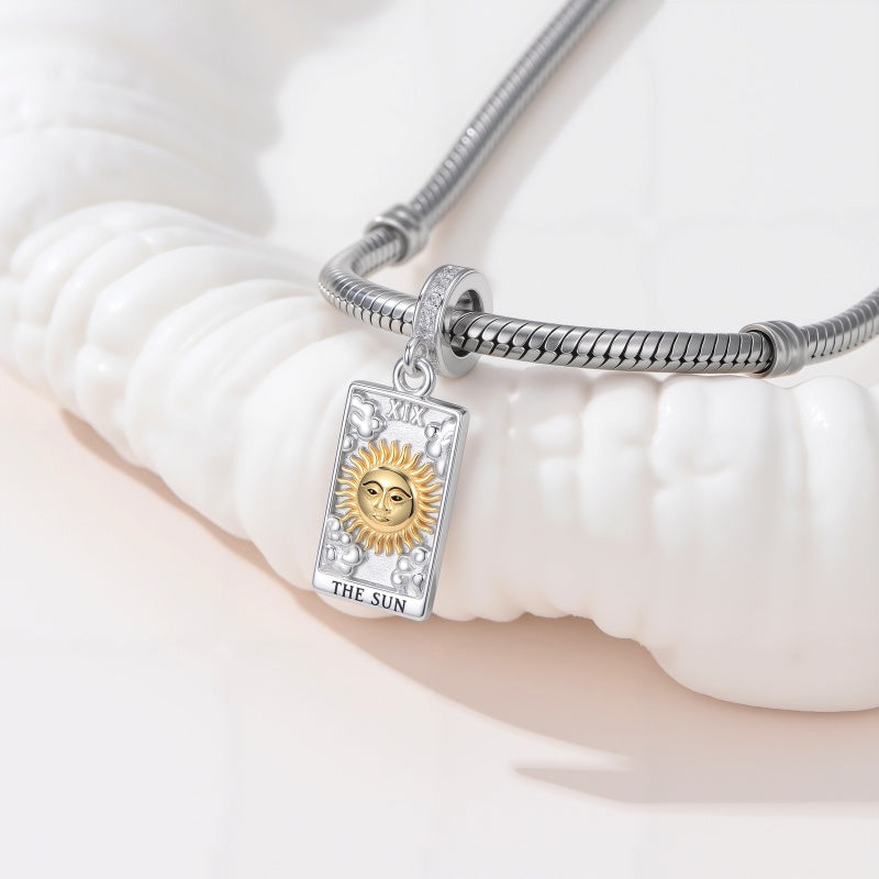 Sterling Silver Cubic Zirconia  Star Tarot Card Sun Tarot Card Charm Beads