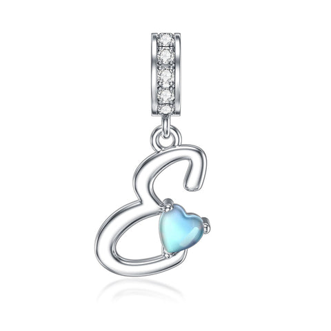 Sterling Silver Moonstone Initial Alphabet Charm Beads