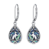 Sterling Silver Abalone Shell Filigree Cat Leverback Earrings ﻿