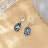 Sterling Silver Abalone Shell Filigree Cat Leverback Earrings ﻿