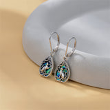 Sterling Silver Abalone Shell Filigree Cat Leverback Earrings ﻿