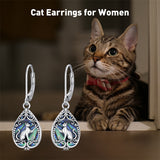 Sterling Silver Abalone Shell Filigree Cat Leverback Earrings ﻿
