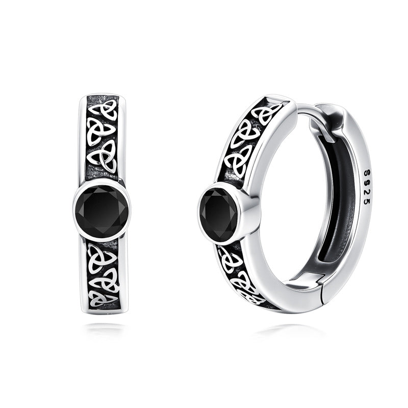 Sterling Silver Cross Celtic Knot Turquoise Hoop Earring for Men