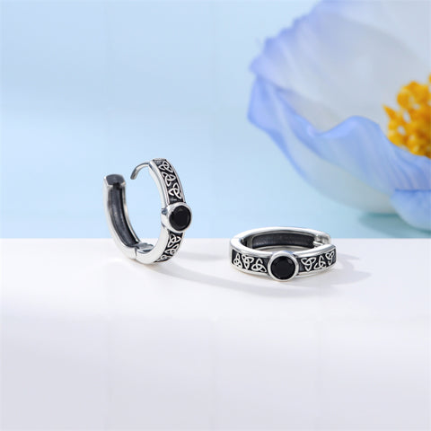 Sterling Silver Cross Celtic Knot Turquoise Hoop Earring for Men