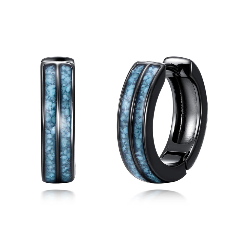 Sterling Silver Cross Celtic Knot Turquoise Hoop Earring for Men