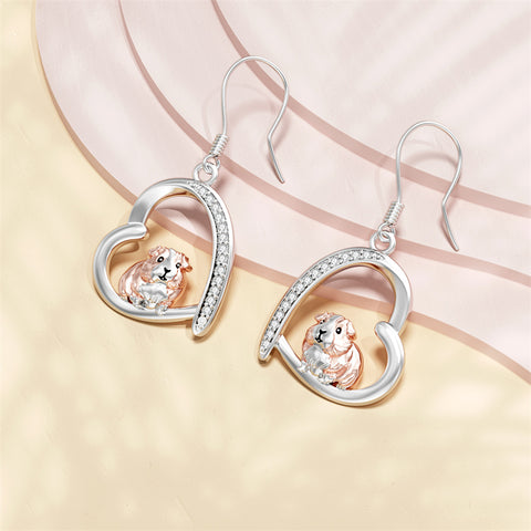 Sterling Silver Guinea Pig Dangle Drop Earrings