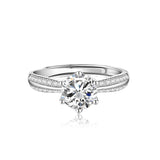 Sterling Silver Personalized Engraved Moissanite Engagement Wedding Ring